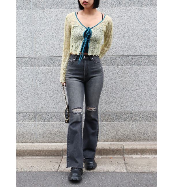 EVRIS「スリムフレアダメージデニムパンツ」|デニム|