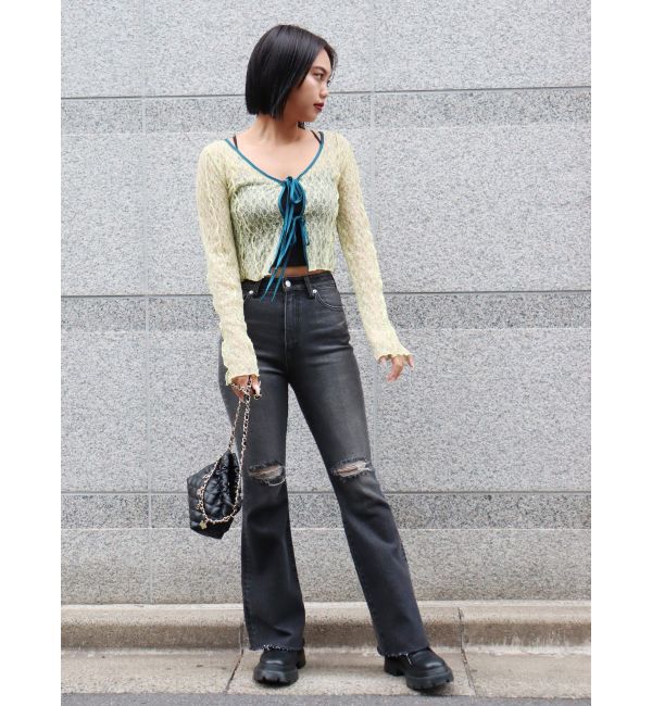 EVRIS「スリムフレアダメージデニムパンツ」|デニム|