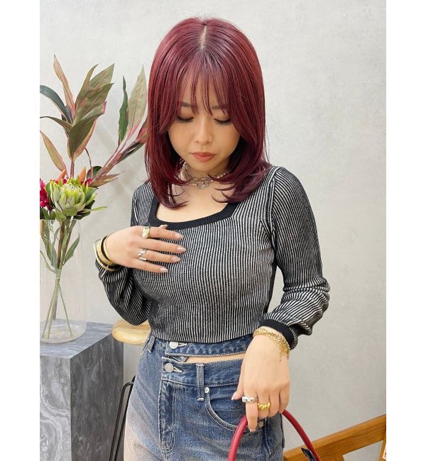 EVRIS「プレーティングリンガースクエアネックニットトップス」|ニット・セーター|