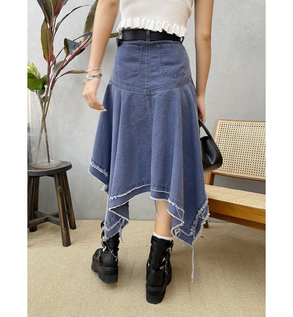 EVRIS「ランダムヘムミディーデニムスカート」|スカート|