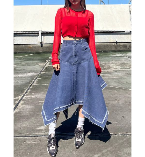 EVRIS「ランダムヘムミディーデニムスカート」|スカート|