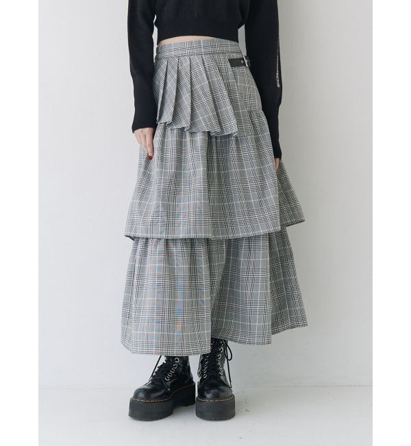jouetie「ベルトチェックティアードスカート」|スカート|グレー