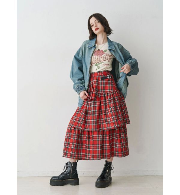jouetie「ベルトチェックティアードスカート」|スカート|