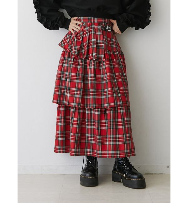 jouetie「ベルトチェックティアードスカート」|スカート|レッド