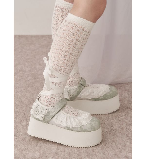 merry jenny「フリルレースアップ厚底スニーカー」|スニーカー|ミントグリーン