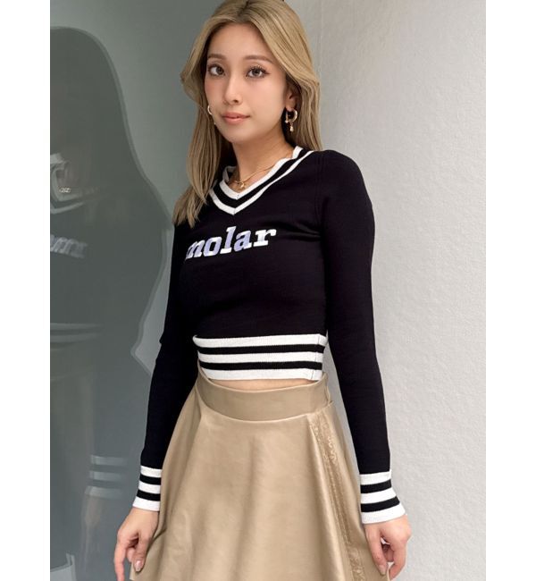 GYDA「molar Vネックニットトップス」|ニット・セーター|ブラック