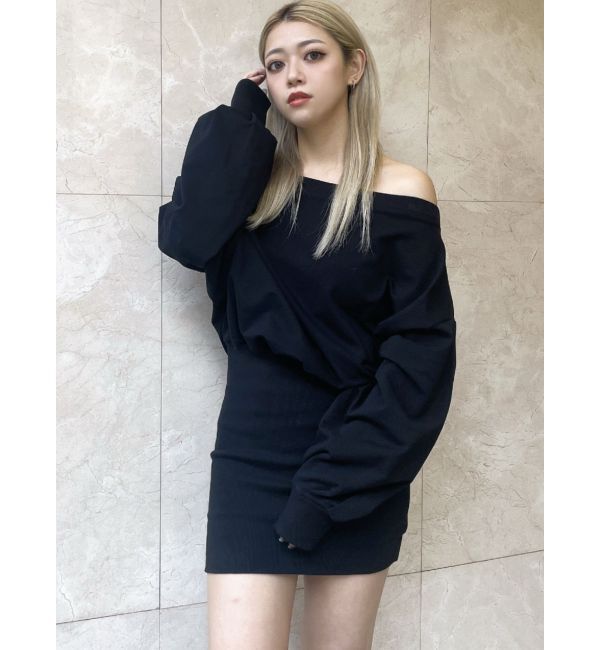 GYDA「GDドッキングオフショルスウェットワンピース」|ワンピース|ブラック