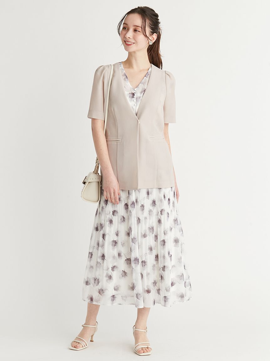 CELFORD「ハーフスリーブメッシュジャケット」|ノーカラージャケット|