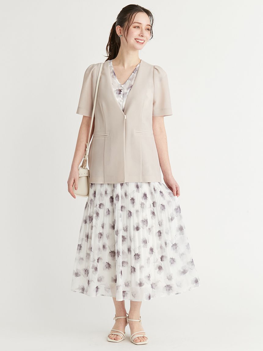 CELFORD「ハーフスリーブメッシュジャケット」|ノーカラージャケット|