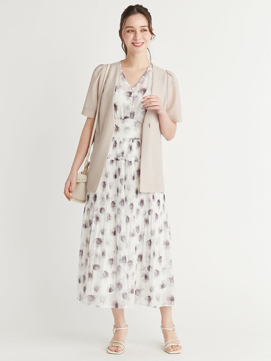 CELFORD「ハーフスリーブメッシュジャケット」|ノーカラージャケット|