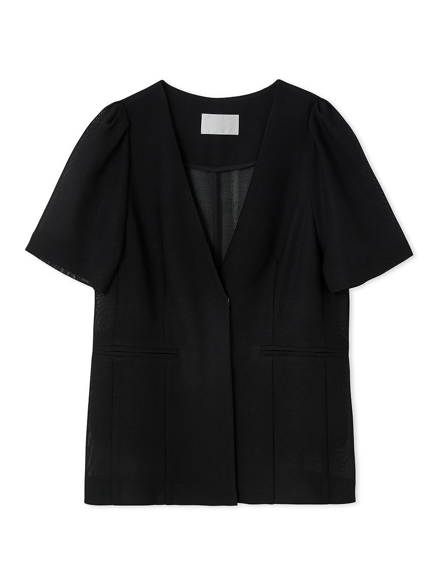 CELFORD「ハーフスリーブメッシュジャケット」|ノーカラージャケット|