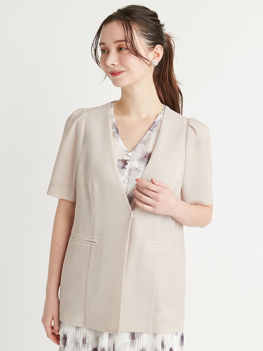 CELFORD「ハーフスリーブメッシュジャケット」|ノーカラージャケット|