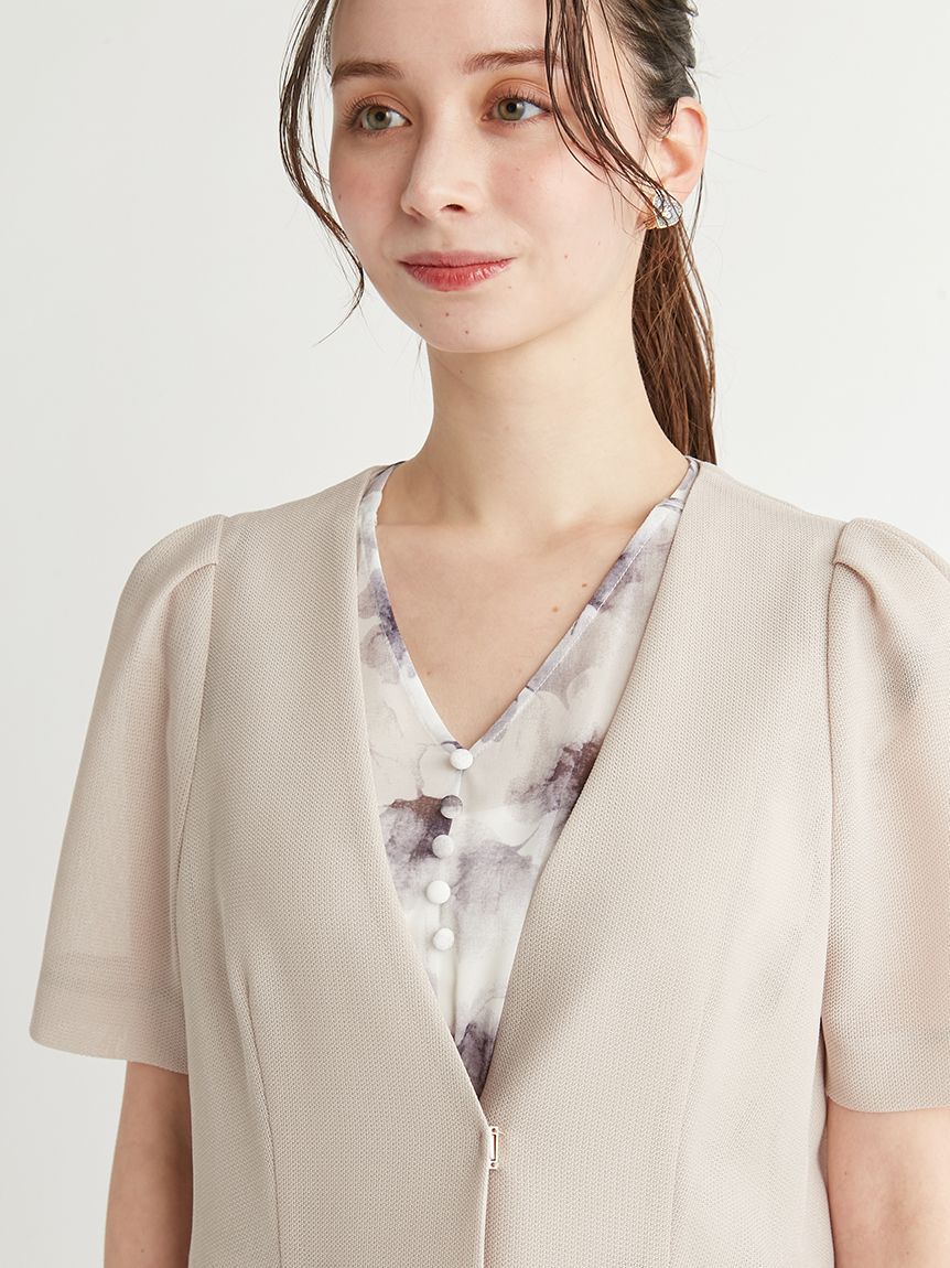 CELFORD「ハーフスリーブメッシュジャケット」|ノーカラージャケット|