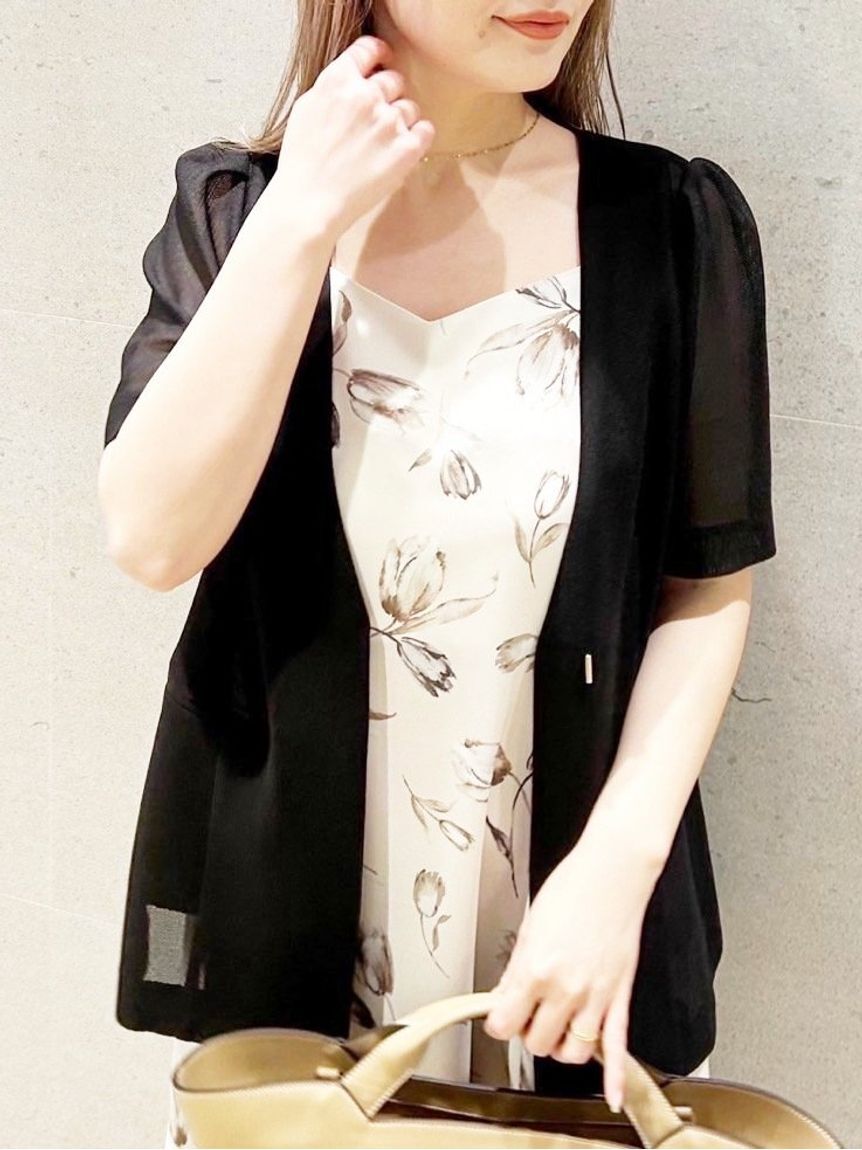 CELFORD「ハーフスリーブメッシュジャケット」|ノーカラージャケット|BLK