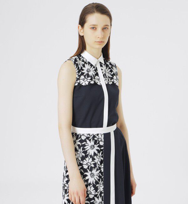  「エンブロイダリーレースノースリーブ」|シャツ・ブラウス|ネイビー