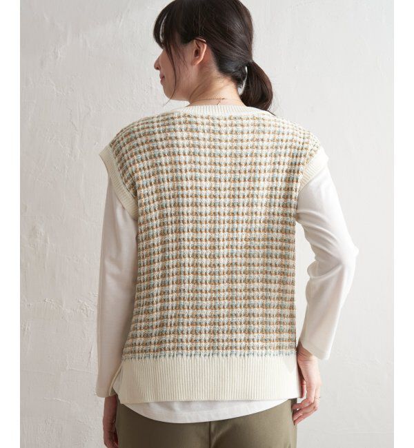 ikka「【2点セット】ブークレMIXニットベストアンサンブル」|ニット・セーター|