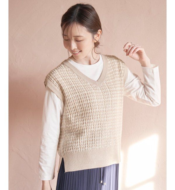 ikka「【2点セット】ブークレMIXニットベストアンサンブル」|ニット・セーター|ベージュ