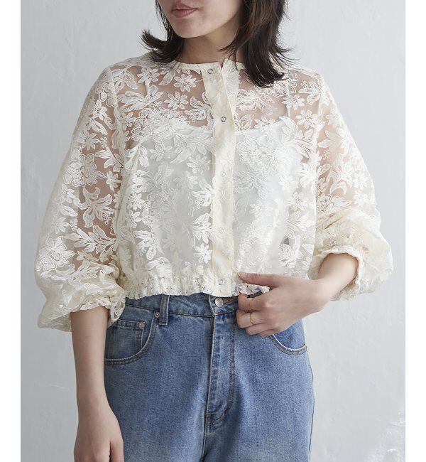VENCE share style「オーガンジー刺繍レースブルゾン」|ブルゾン・スタジャン|