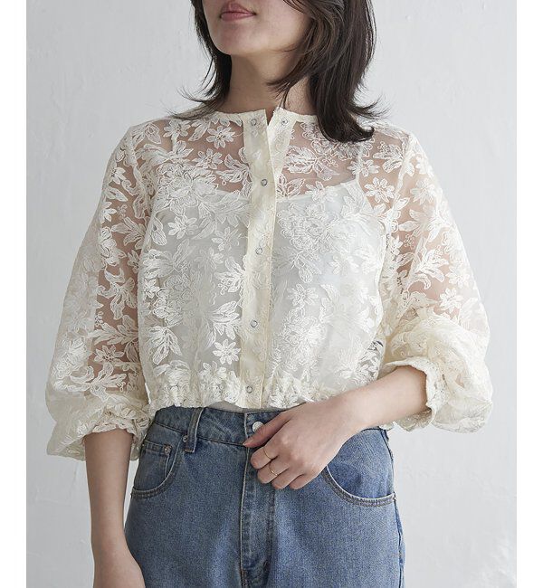VENCE share style「オーガンジー刺繍レースブルゾン」|ブルゾン・スタジャン|