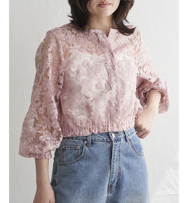 VENCE share style「オーガンジー刺繍レースブルゾン」|ブルゾン・スタジャン|ピンクケイ