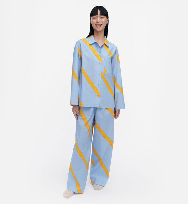 Marimekko「【オンラインストア限定】Heili Basso / Laila Gohar for Marimekko パジャマシャツ」|シャツ・ブラウス|ブルー&times;オレンジ