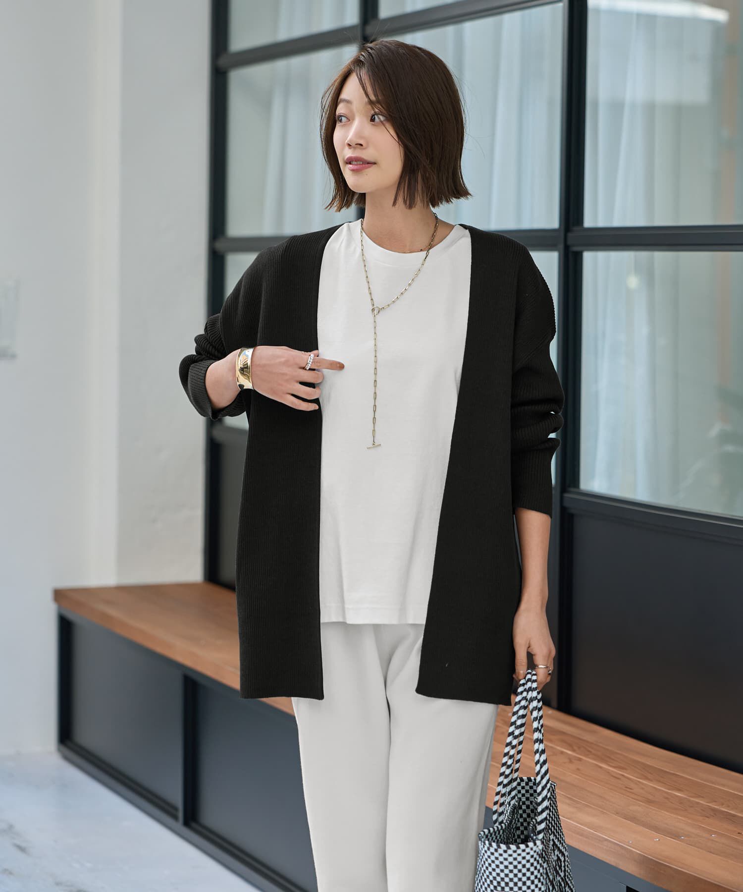 STYLE DELI「リブ編み羽織りカーディガン」|カーディガン|ブラック