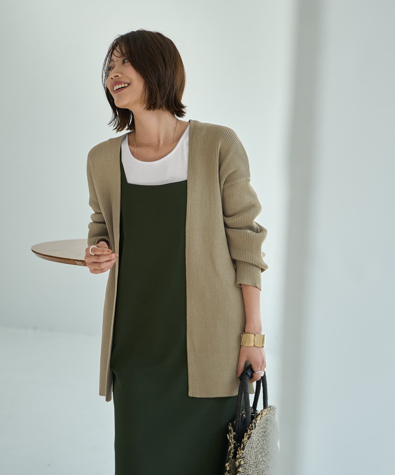 STYLE DELI「リブ編み羽織りカーディガン」|カーディガン|オリーブベージュ