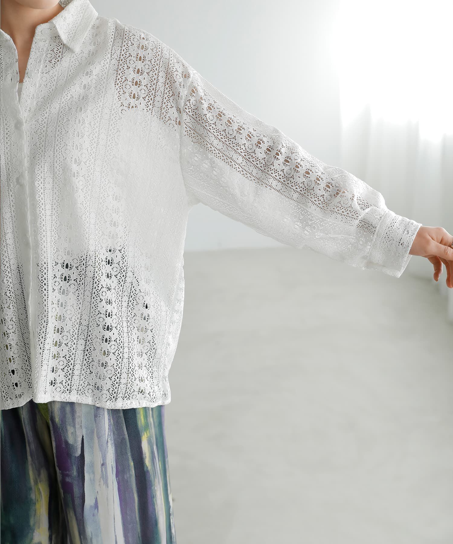 STYLE DELI「甘くならない縦模様コットンレースシャツ」|シャツ・ブラウス|