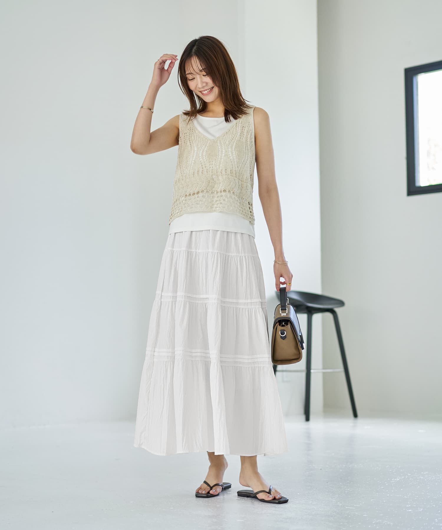 STYLE DELI「コットン質感のタックティアードロングスカート」|スカート|