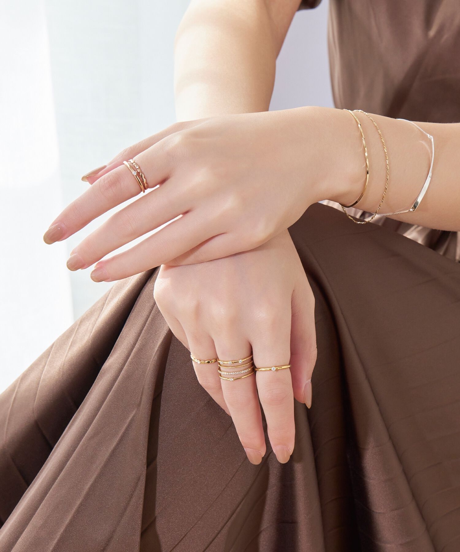 Phoebe「【金属アレルギー対応】2setグレイングリッターリング シャンパンゴールド」|リング|