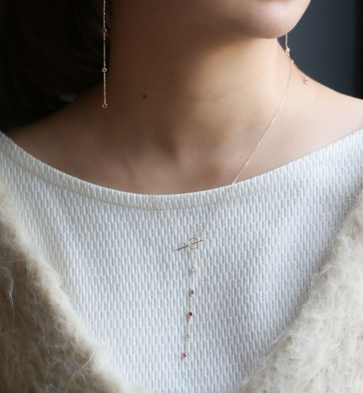  「マルチカラーストーン Y ネックレス | K10YG」|ネックレス|