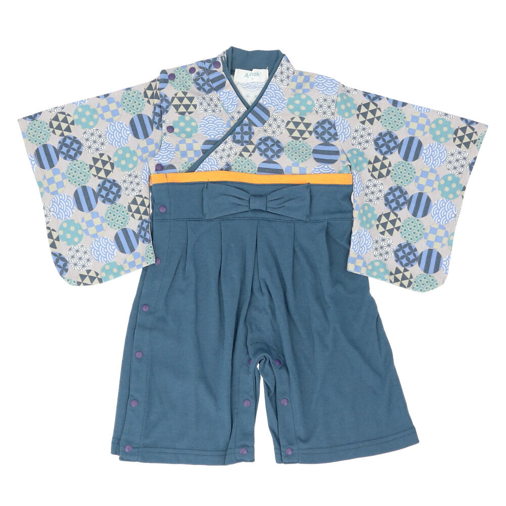 BACKYARD FAMILY「アエナック Aenak はかまロンパース 通販 男児 男の子 全開タイプ カバーオール 袴」|その他ベビーウェア|ブルー3