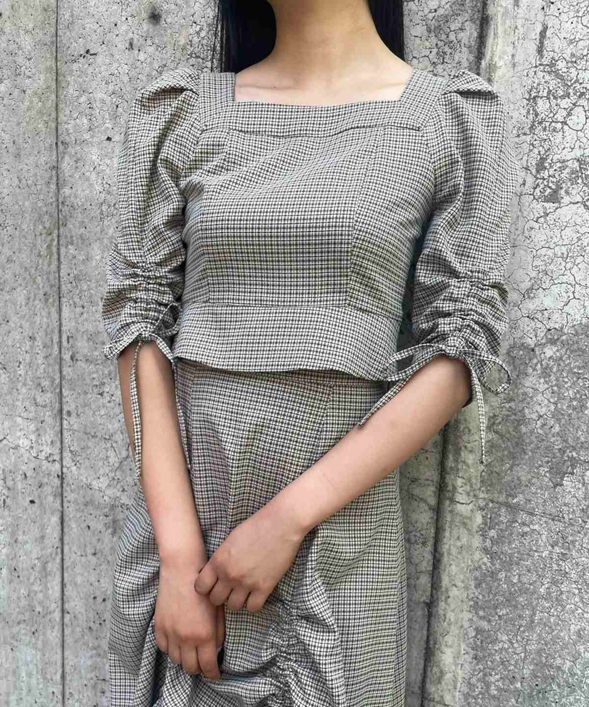 REDYAZEL「チェックドロストブラウス」|シャツ・ブラウス|ピンク