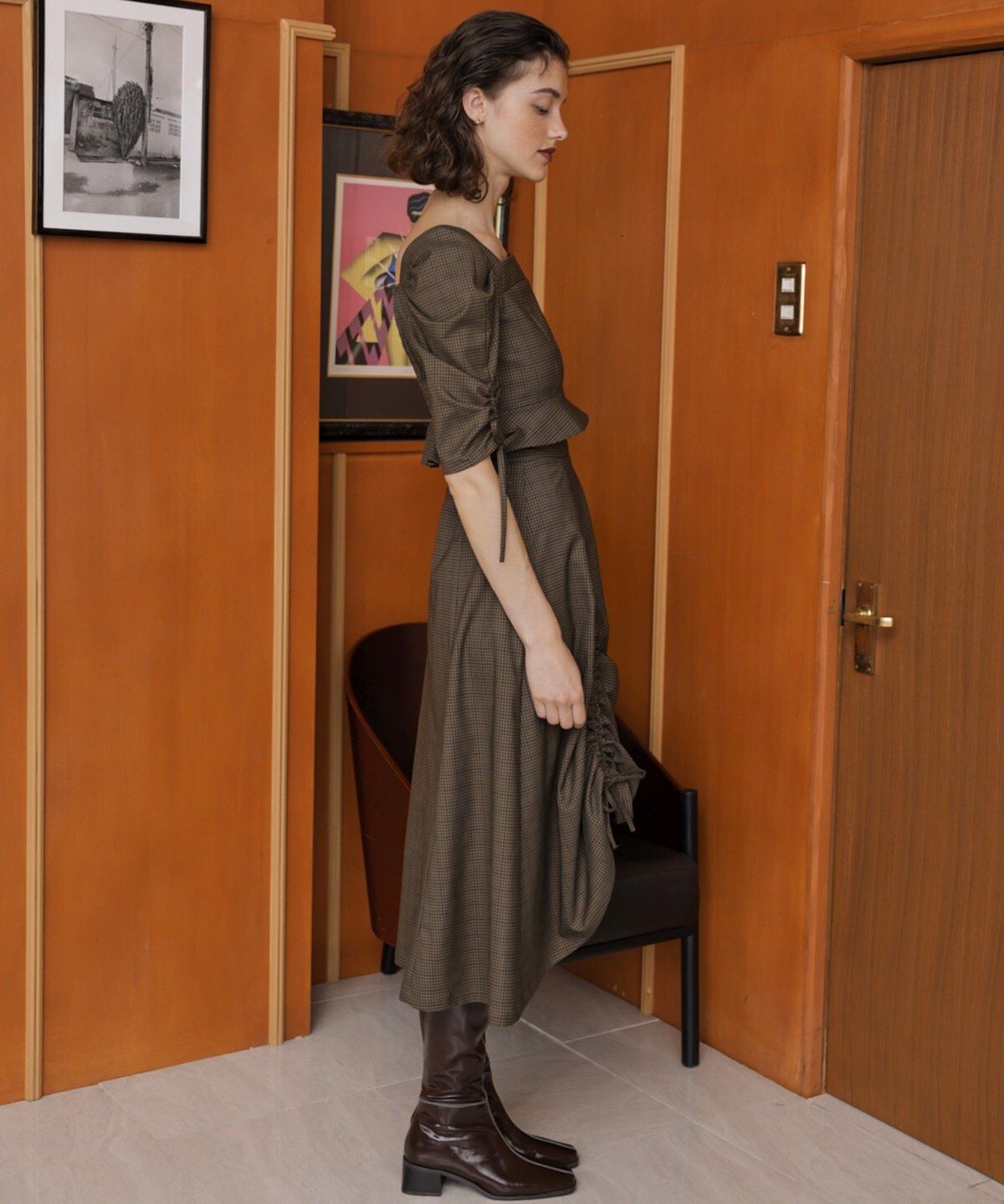 REDYAZEL「チェックドロストスカート」|フレア|