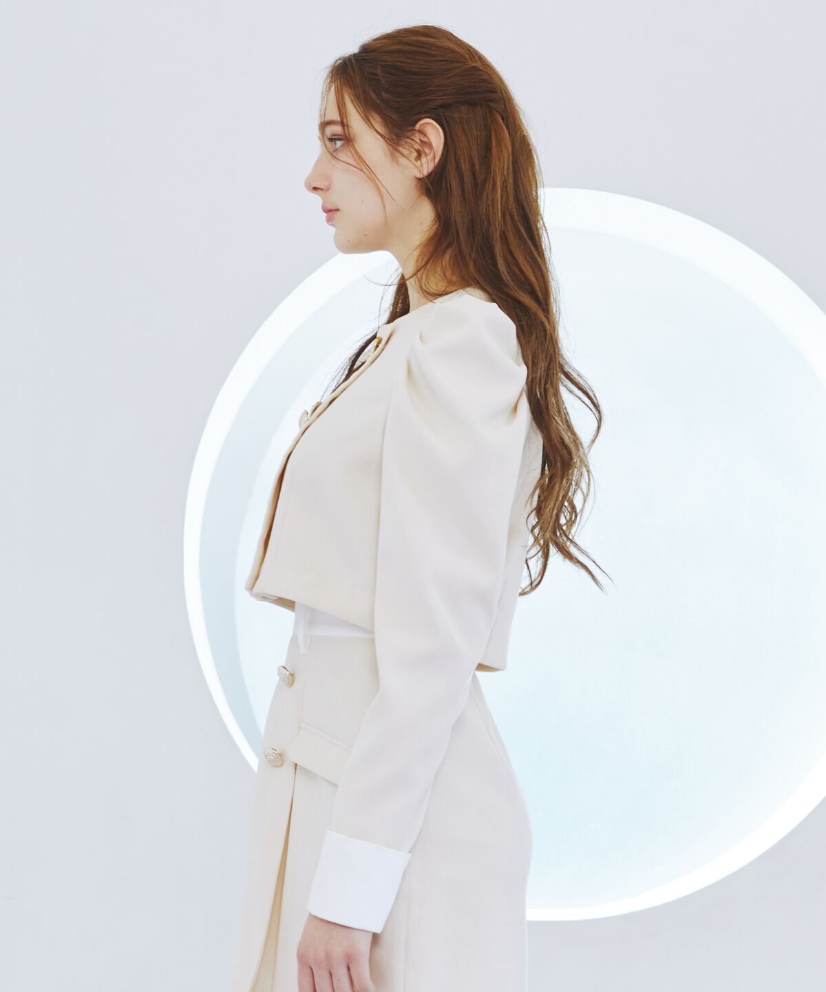 REDYAZEL「ダブルボタンバイカラージャケット」|ノーカラージャケット|