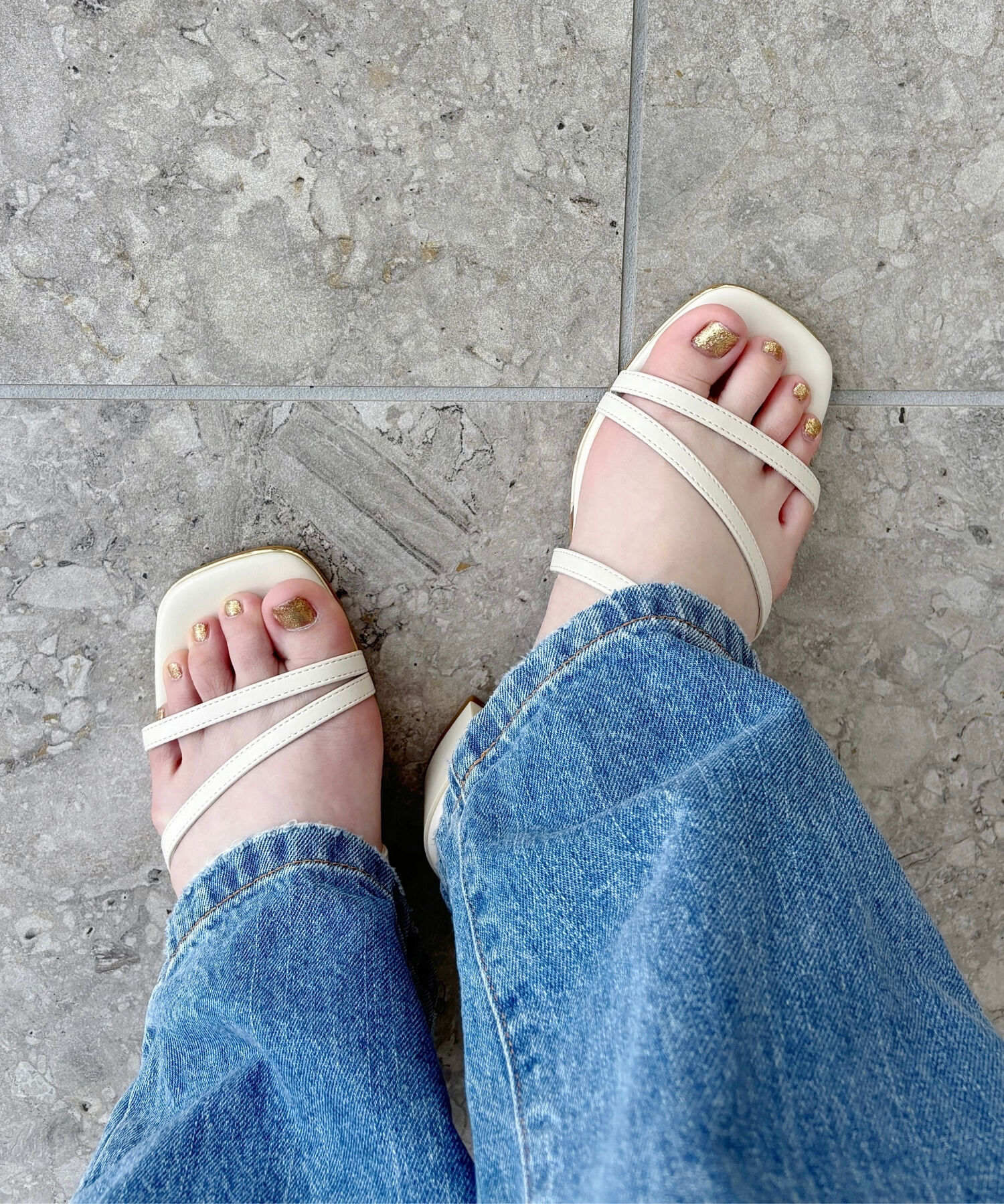 ORiental TRaffic「【WEB限定】●2025春夏新作●ナローストラップメタリックラインサンダル/55202 サンダル トレンド 人気」|サンダル|