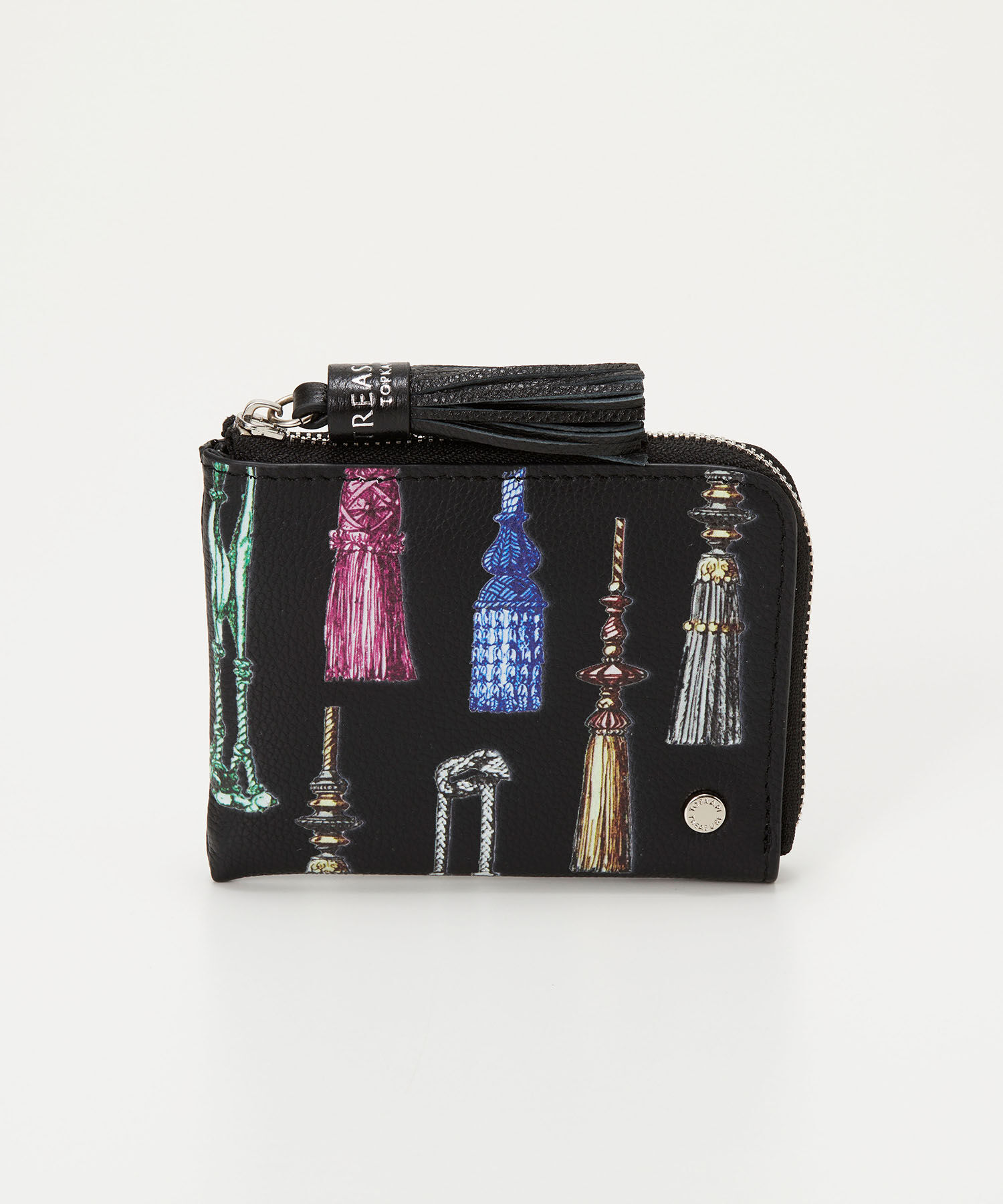 TOPKAPI TREASURE「【TREASURE TOPKAPI】シュリンクレザー タッセル プリント ラウンド 二つ折り財布」|財布|ブラック