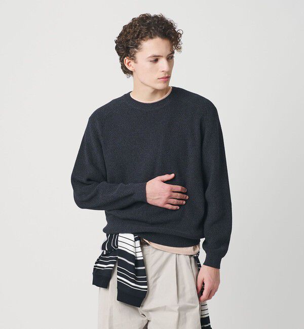 BEAUTY&YOUTH UNITED ARROWS「ブークレ ミックス 12ゲージ アゼ クルーネック ニット ウォッシャブル」|ニット・セーター|NAVY