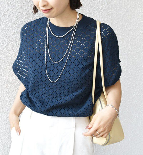 SHIPS for women「【WEB限定】〈手洗い可能〉アイレット クルーネック プルオーバー」|Tシャツ・カットソー|ネイビー