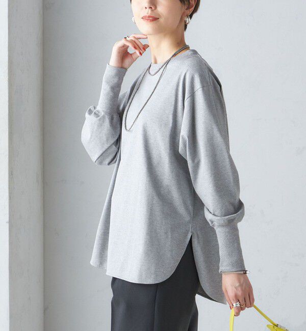 SHIPS for women「ロング リブ スリーブ カットソー  ボーダー / ソリッド」|Tシャツ・カットソー|ライトグレー