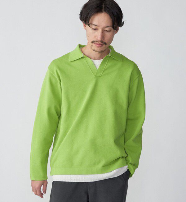 SHIPS「SHIPS:〈手洗い可能〉14ゲージ TEXBRID(R) ミラノリブ スキッパー ポロシャツ」|Tシャツ・カットソー|ライトグリーン