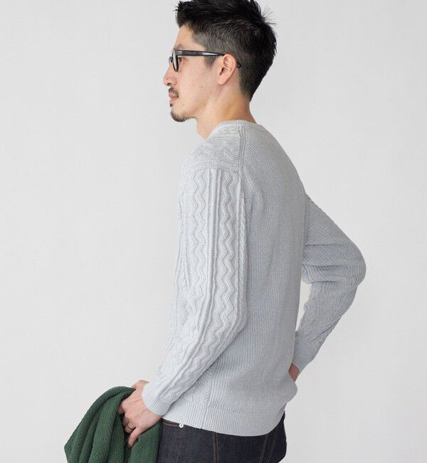 SHIPS「SHIPS:〈手洗い可能〉リネン/コットン TEXBRID(R) ランダムアラン クルーネックニット」|ニット・セーター|