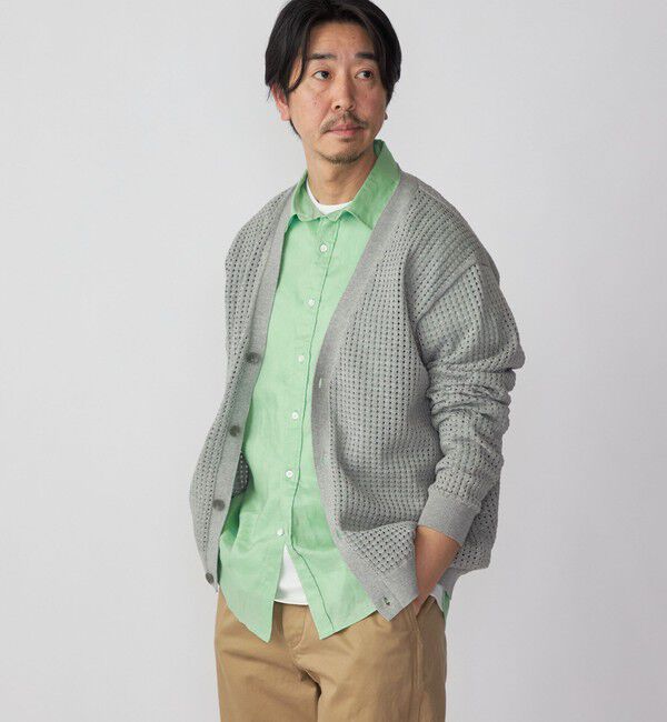 SHIPS「SHIPS:〈手洗い可能〉12ゲージ クロシェライク アイレット カーディガン」|カーディガン|グレー