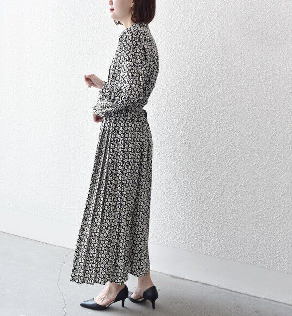 SHIPS for women「【WEB限定】〈手洗い可能〉ドット / 花柄 バンドカラー サイド プリーツ ワンピース」|ワンピース|