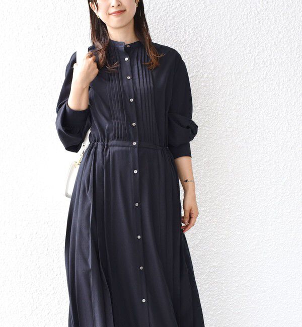 SHIPS for women「【WEB限定】〈手洗い可能〉ドット / 花柄 バンドカラー サイド プリーツ ワンピース」|ワンピース|