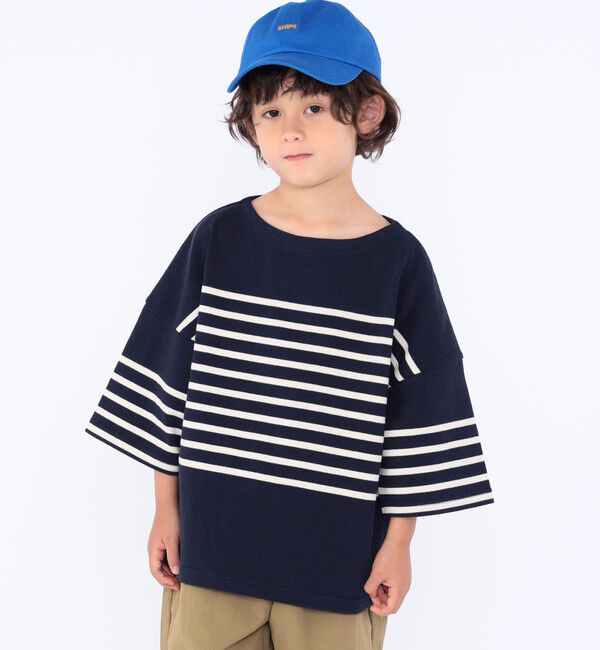 SHIPS KIDS「SHIPS KIDS:100～170cm / パネル ボーダー 半袖 TEE」|Tシャツ・カットソー|ネイビー