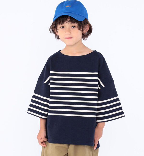 SHIPS KIDS「SHIPS KIDS:100～170cm / パネル ボーダー 半袖 TEE」|Tシャツ・カットソー|