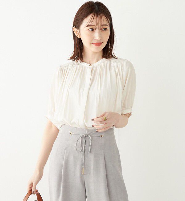 SHIPS Colors 「SHIPS Colors:〈洗濯機可能〉サテン ギャザー 5分袖 シャツ◇」|シャツ・ブラウス|