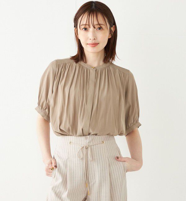 SHIPS Colors 「SHIPS Colors:〈洗濯機可能〉サテン ギャザー 5分袖 シャツ◇」|シャツ・ブラウス|