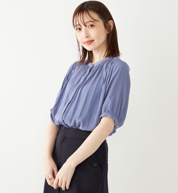 SHIPS Colors 「SHIPS Colors:〈洗濯機可能〉サテン ギャザー 5分袖 シャツ◇」|シャツ・ブラウス|